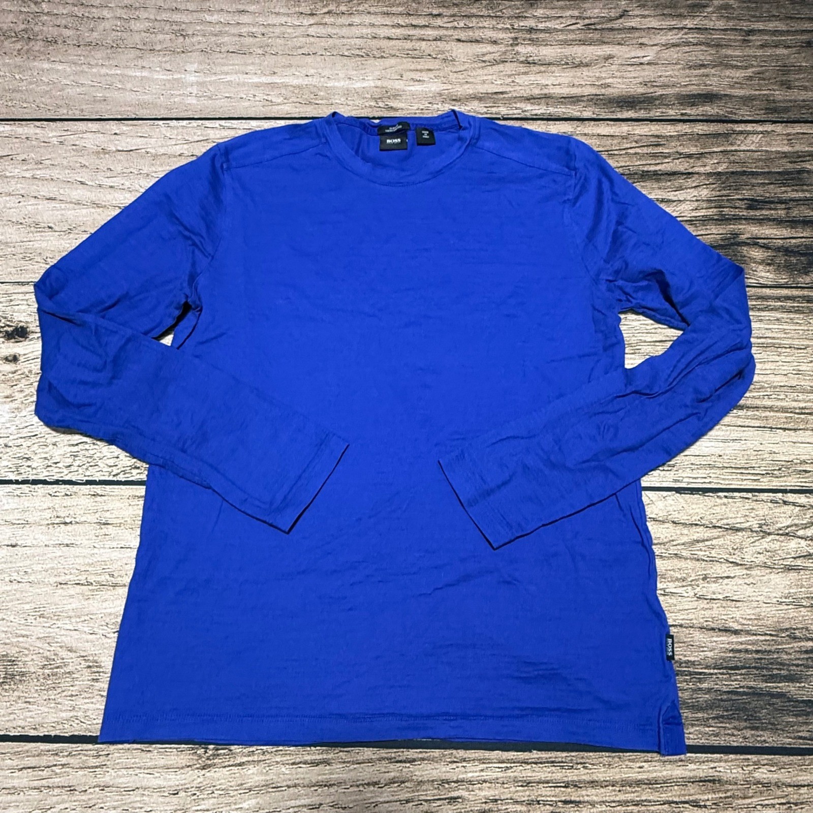 Hugo Boss Long Sleeve T-Shirt Mens Small Blue Slim Fit Mercerized Cotton Tee