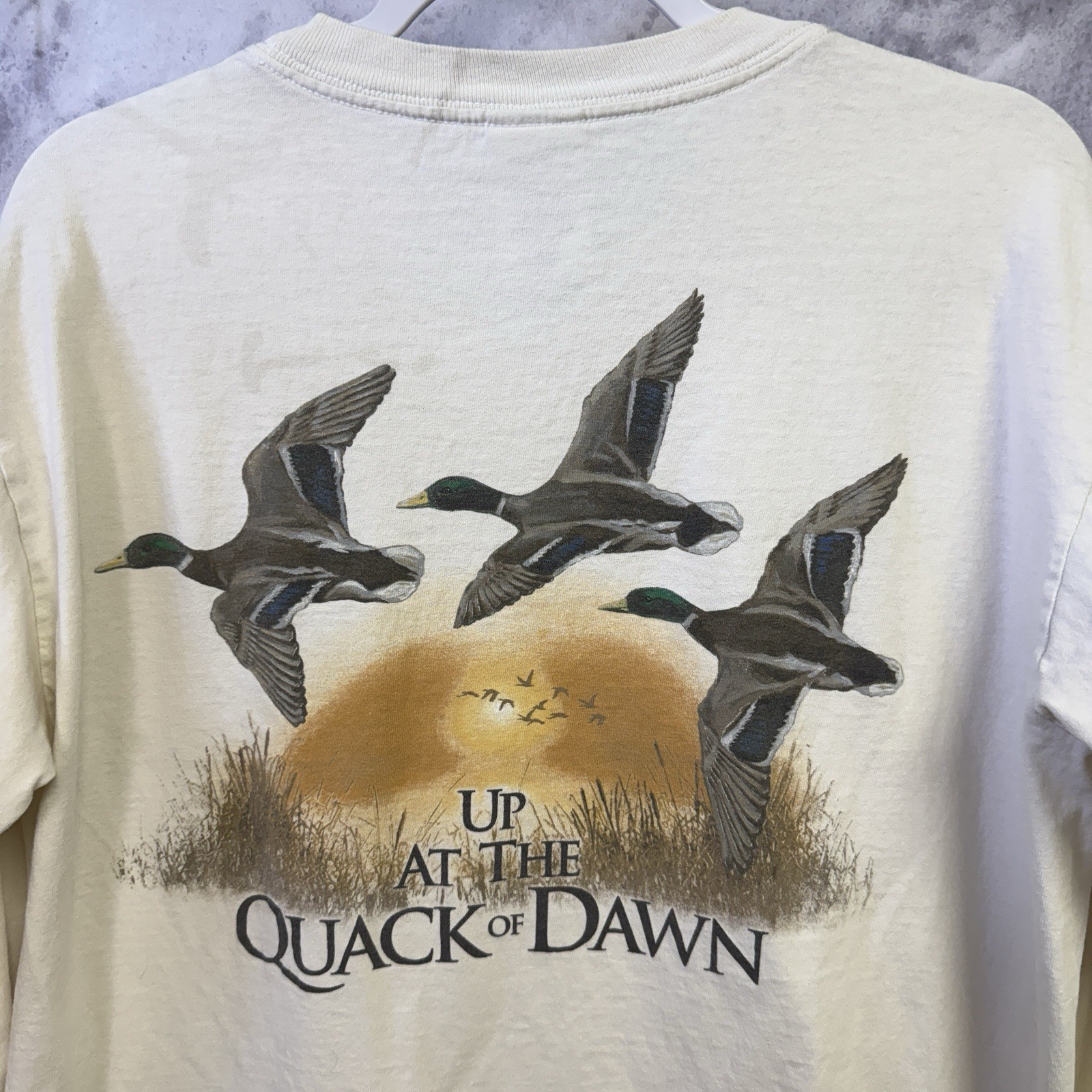Columbia Duck Hunting Graphic T Shirt Mens Medium Gray Cotton Long Sleeve Tee
