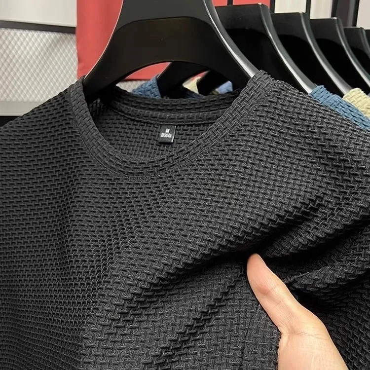 Men’s Short Sleeve Mesh Bamboo Ice Silk T-shirt Casual Versatile Summer Elastic