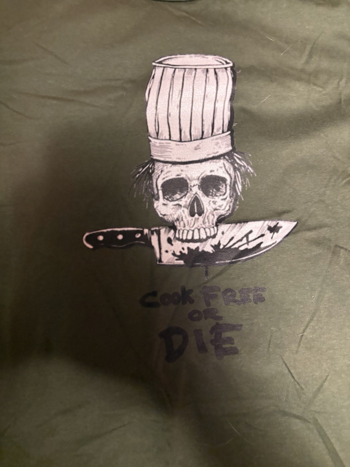 anthony bourdain t shirt Cook Free Or Die Green Size S