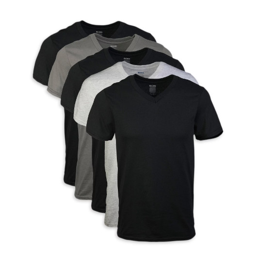 Gildan Adult Men’s Short Sleeve V-Neck Assorted Color T-Shirt, 5-Pack, Sizes S-2