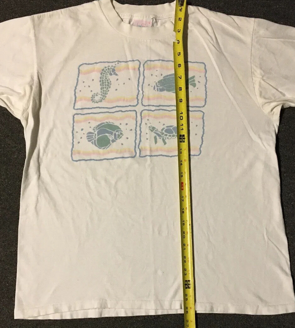 Vtg 90s Sea Life Faded Shirt M USA Fish Beach Nature Art Surf Grunge Hawaii 80s