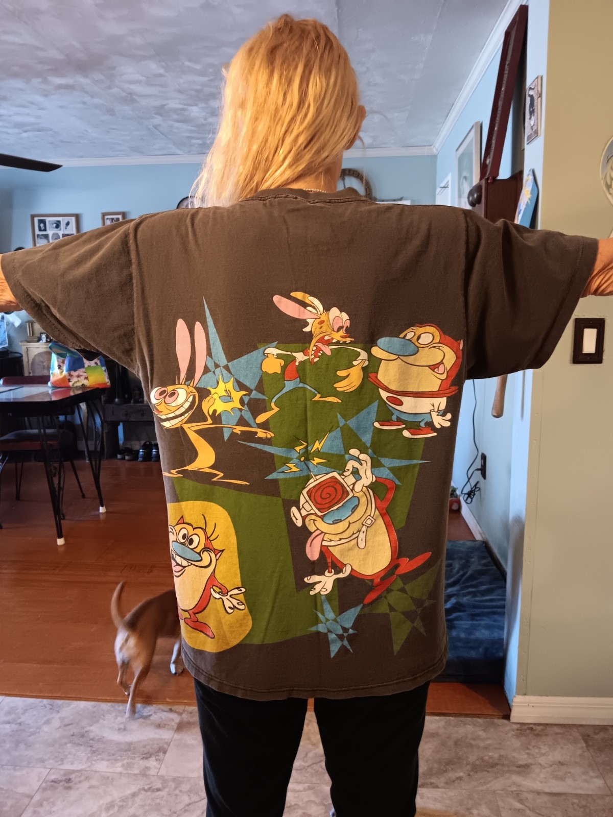 Vintage 1992 Ren and Stimpy back & front print T-Shirt Nickelodeon Nicktoons LG.