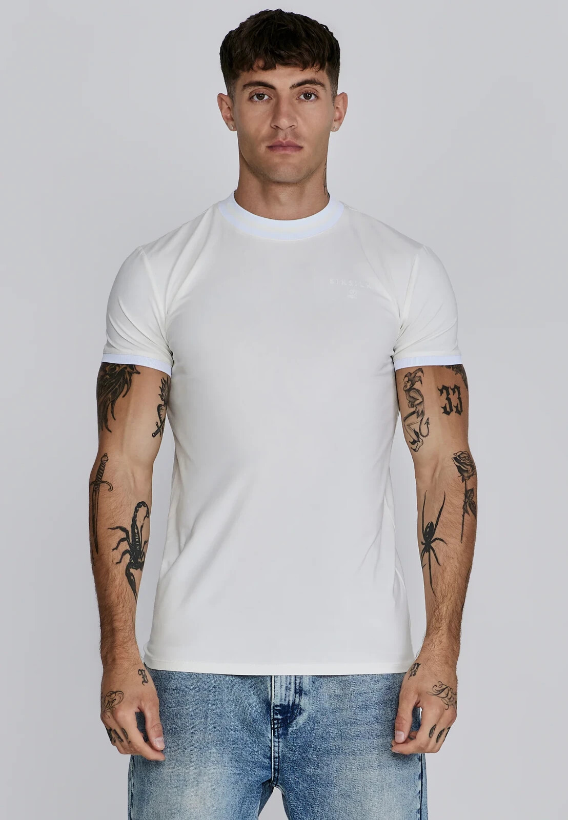SikSilk Men;s Ecru Ringer T-Shirt Medium
