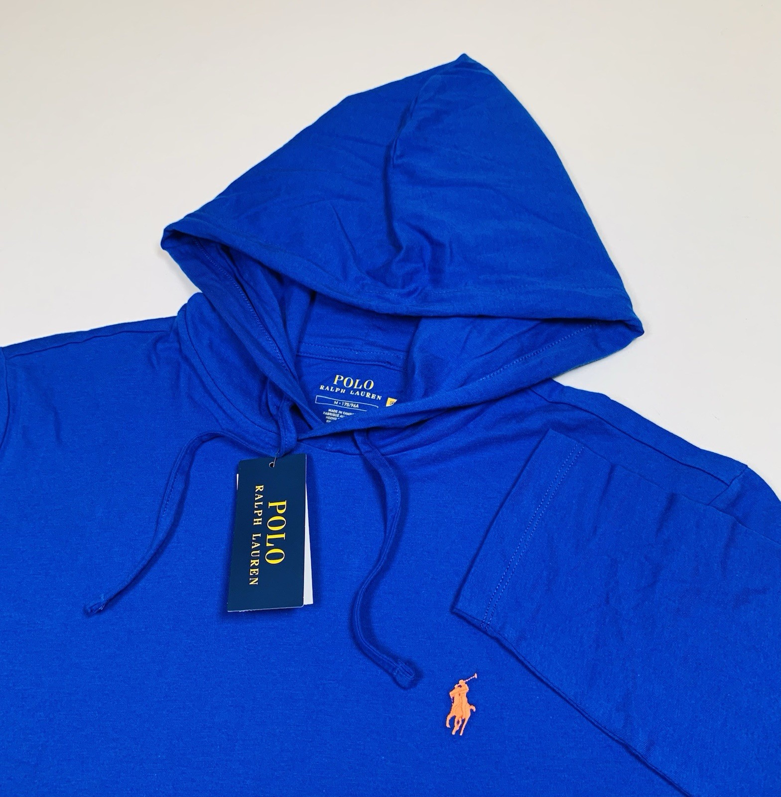 Polo Ralph Lauren Hooded Pullover Mens Medium Solid Blue Jersey T-Shirt Pony