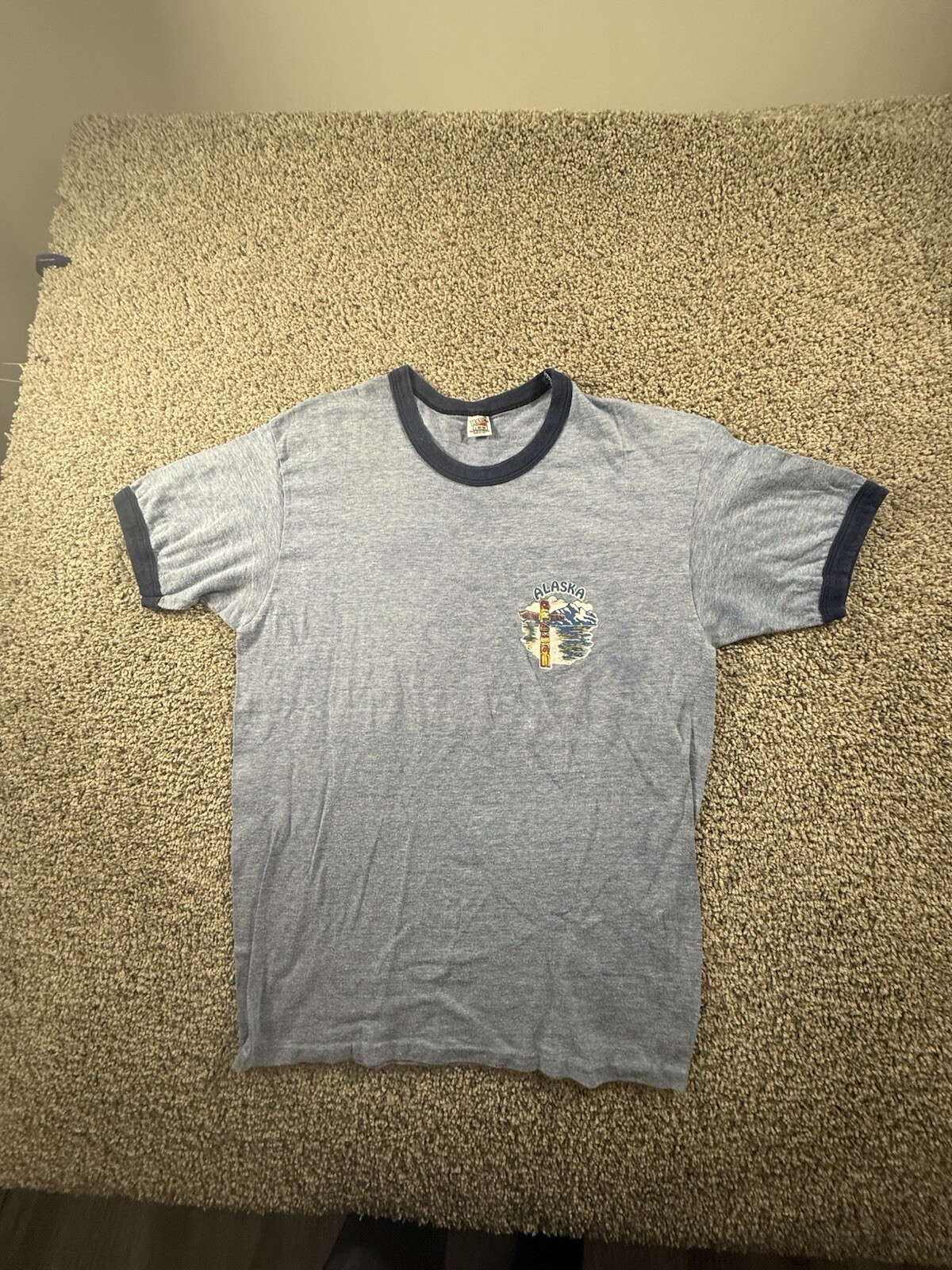 Vintage 70s Alaska Graphic Ringer T-Shirt made in USA Large