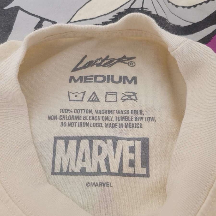 Men’s Loiter × Marvel Green Goblin HUGE Graphic Off White Cotton Shirt Size M