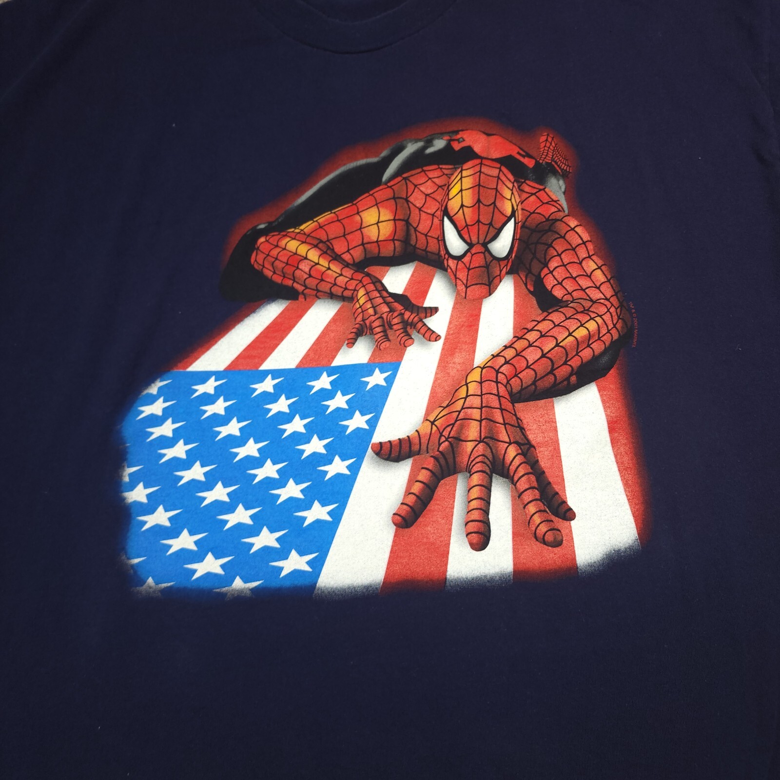 Marvel Spiderman T-Shirt Mens 2XL Navy Blue USA Flag Graphic Superhero Y2K