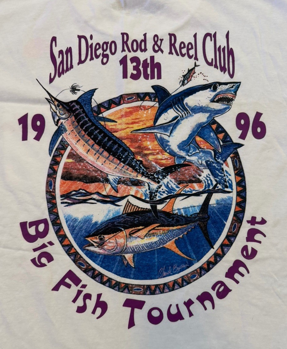 VTG San Diego Rod & Reel Club Big Fish Tournament T Shirt 1996 L Single Stitch
