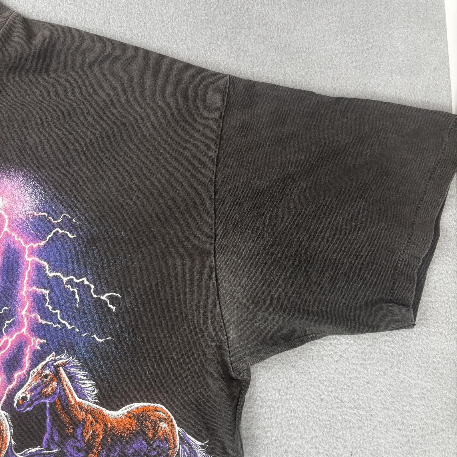 Vintage Signal Sport Shirt Mens Large Black Horses Lightning Double Sided 1992