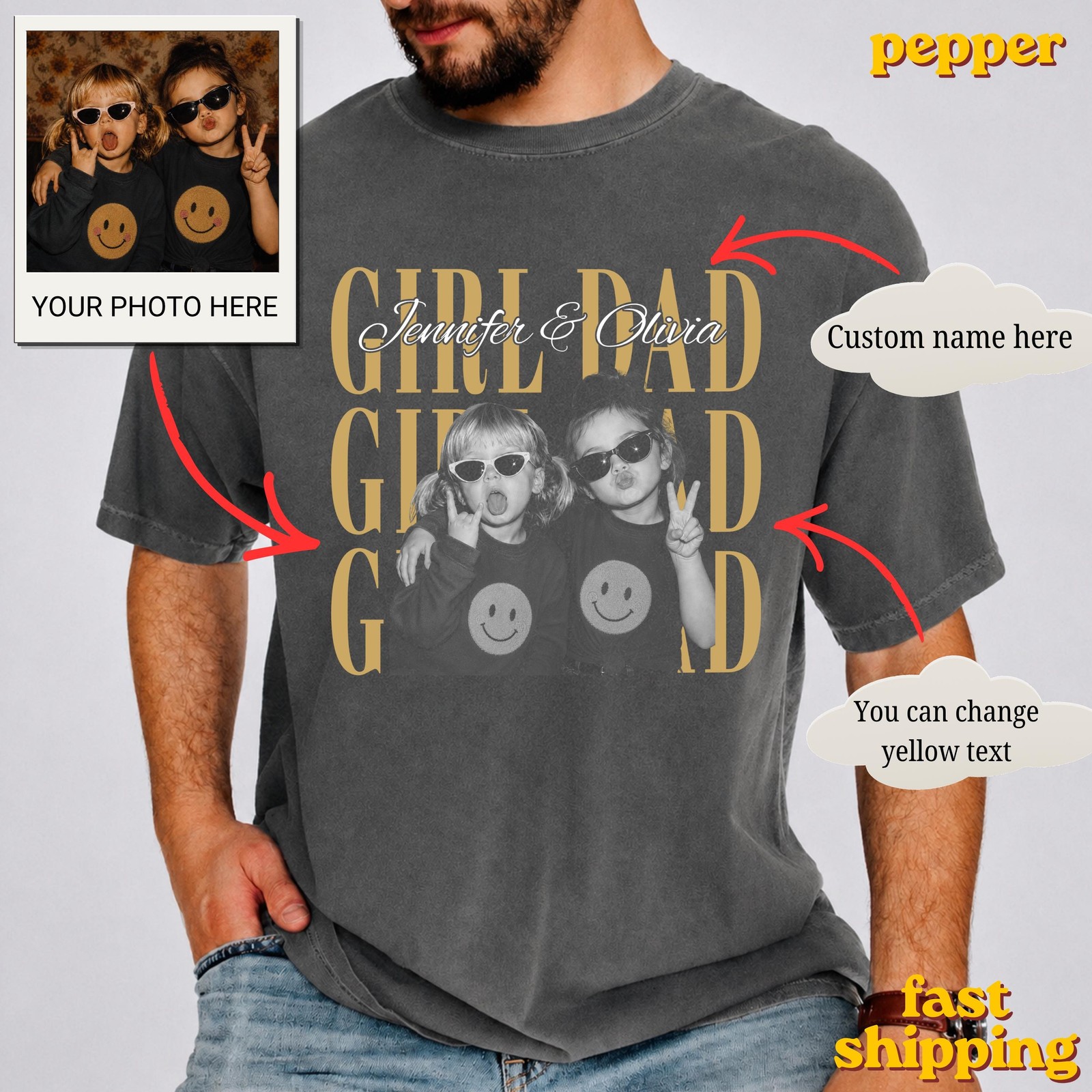 Personalized Dad Photo T-Shirt, Custom Fathers Day Gift Tee