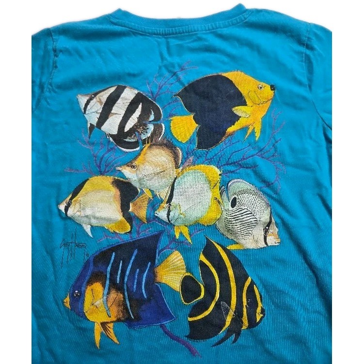 Guy Harvey Men’s Sz S/Wo’s SZ M (36×21) Tropical Life V-Neck Fish Blue Tee Shirt