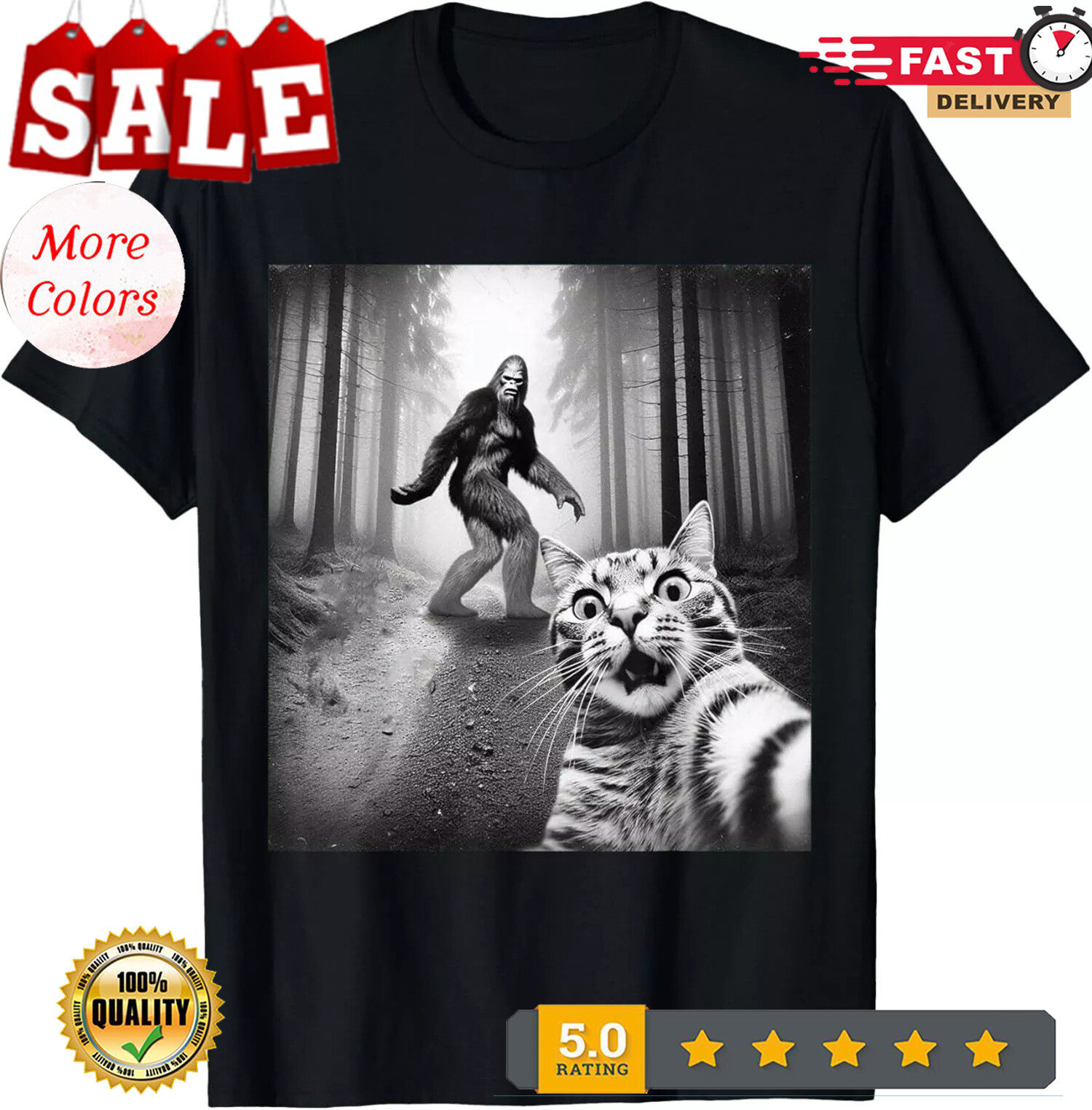 2025/Funny Cat Selfie With Sasquatch Bigfoot Tee Gift Unisex T-Shirt