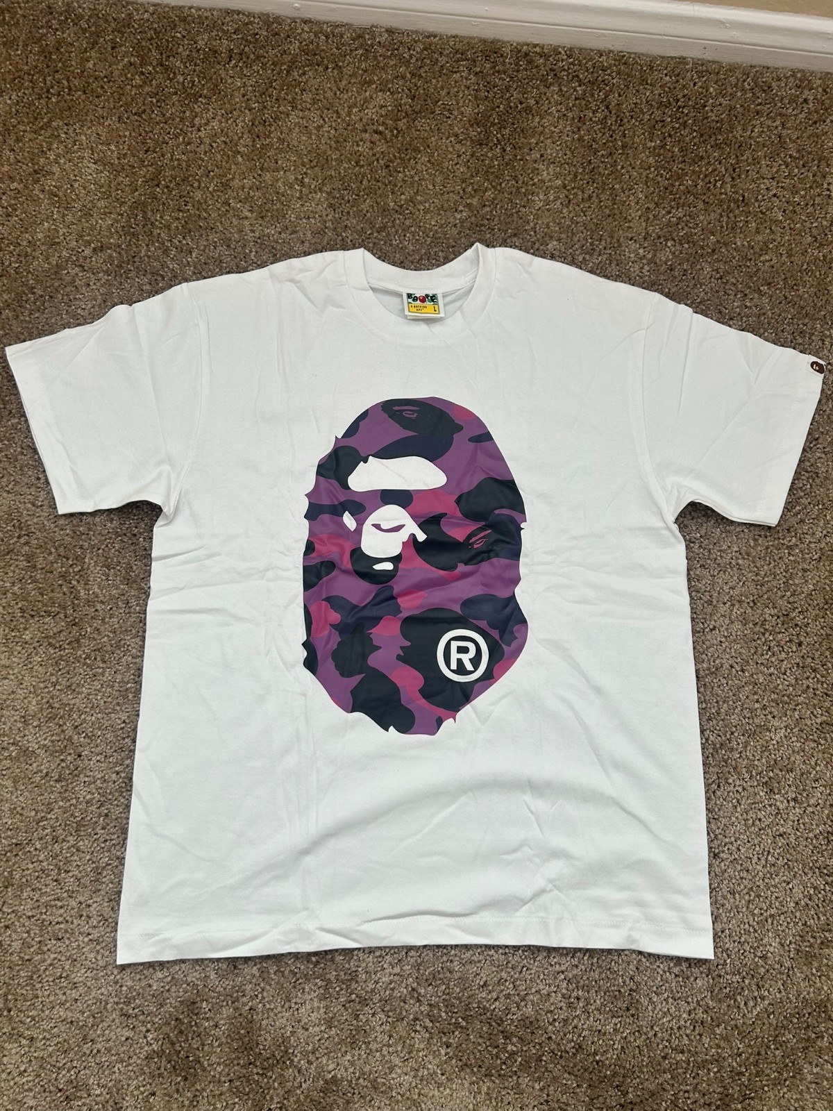 A Bathing Ape (BAPE) Men’s White and Purple T-shirt Size Large