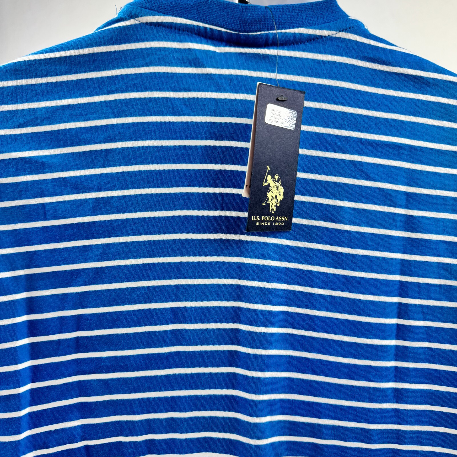 NWT U.S Polo Assn. Classic Fit Blue Striped Cotton Casual V-Neck T-Shirt Size L