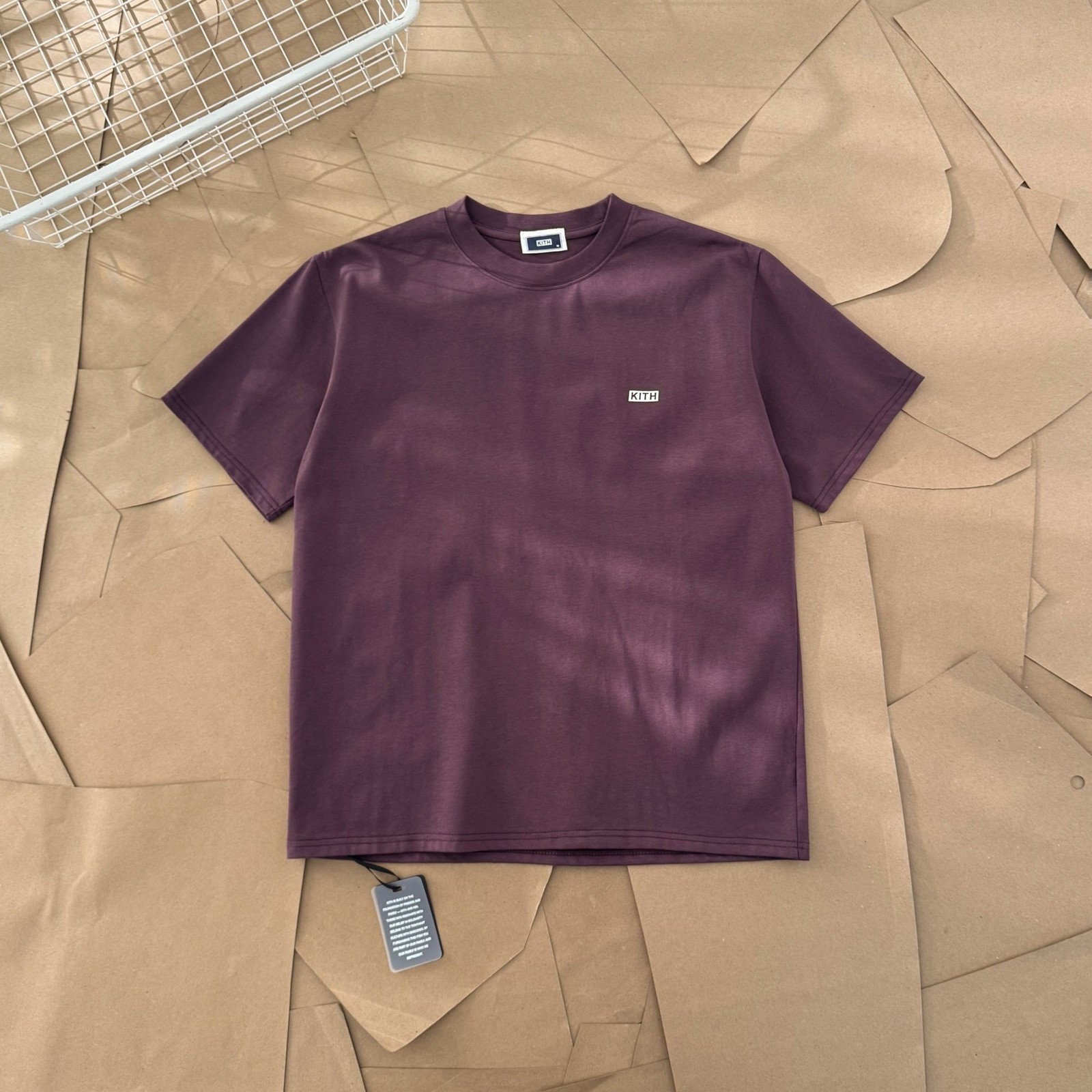 Kith Simple Flocked Small Box Logo Loose Neck Solid Color Short Sleeve Couple