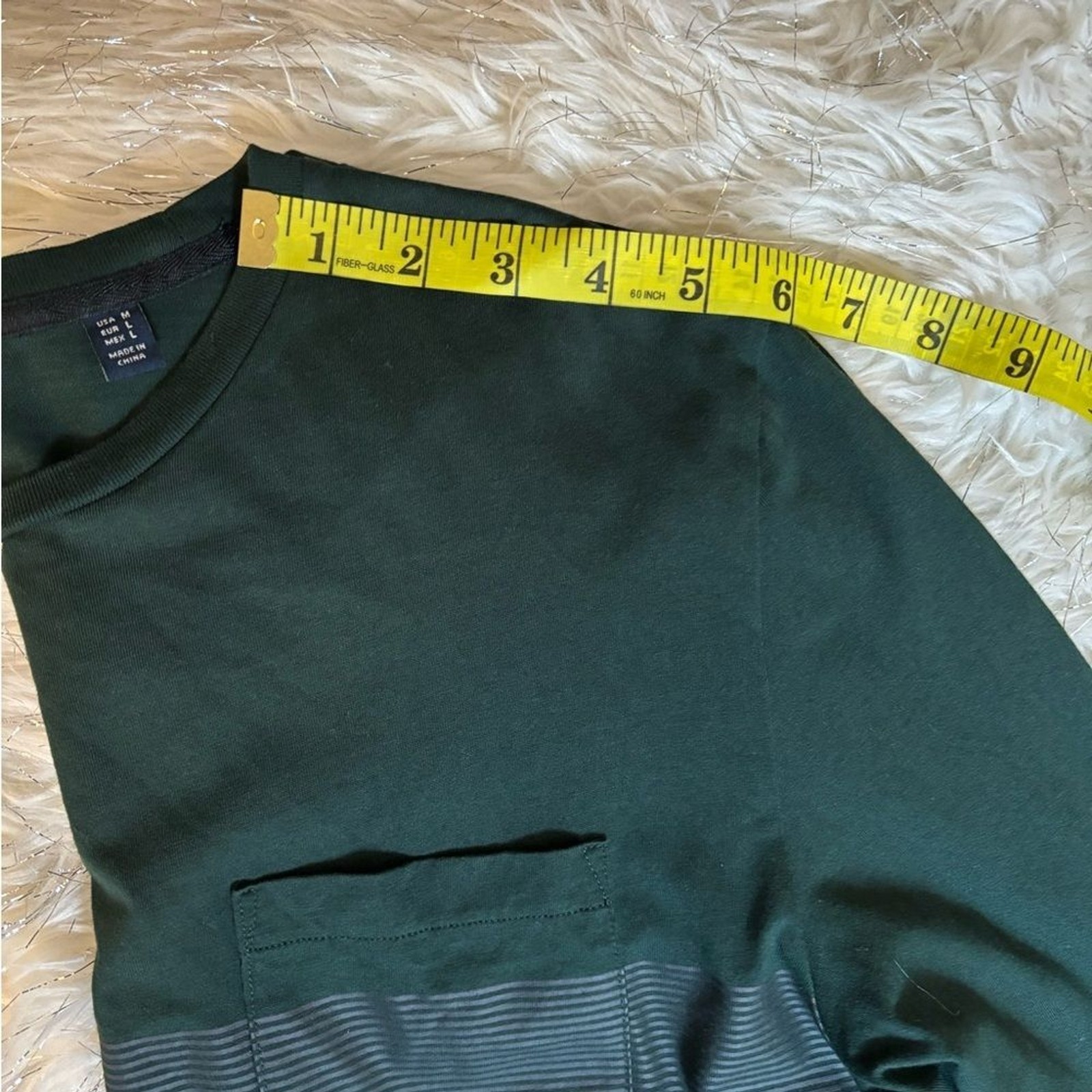 Nautica Men’s Round Neck Dark Green Long Sleeve Tee with Stripe Detail Size M