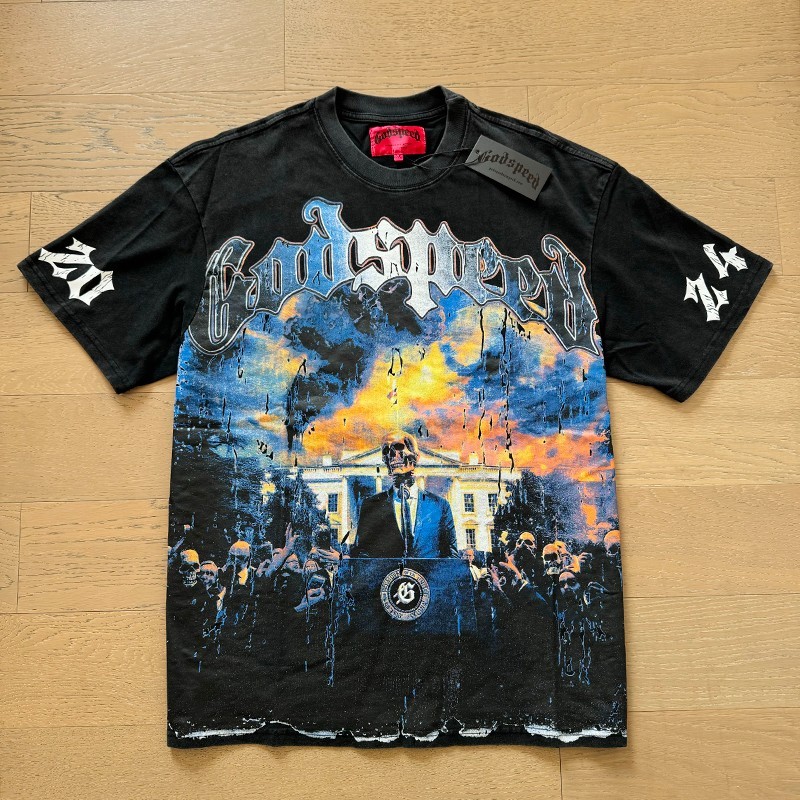 NEW 2026 Godspeed Skeleton Leader Pattern printing Tee Washed Mens T-shirt