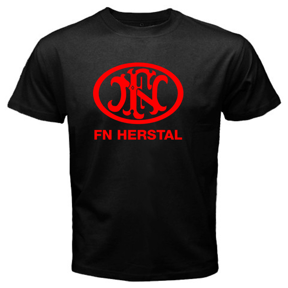 FN Herstal Firearms Guns Red Men’s Black T-Shirt Size S to 5XL