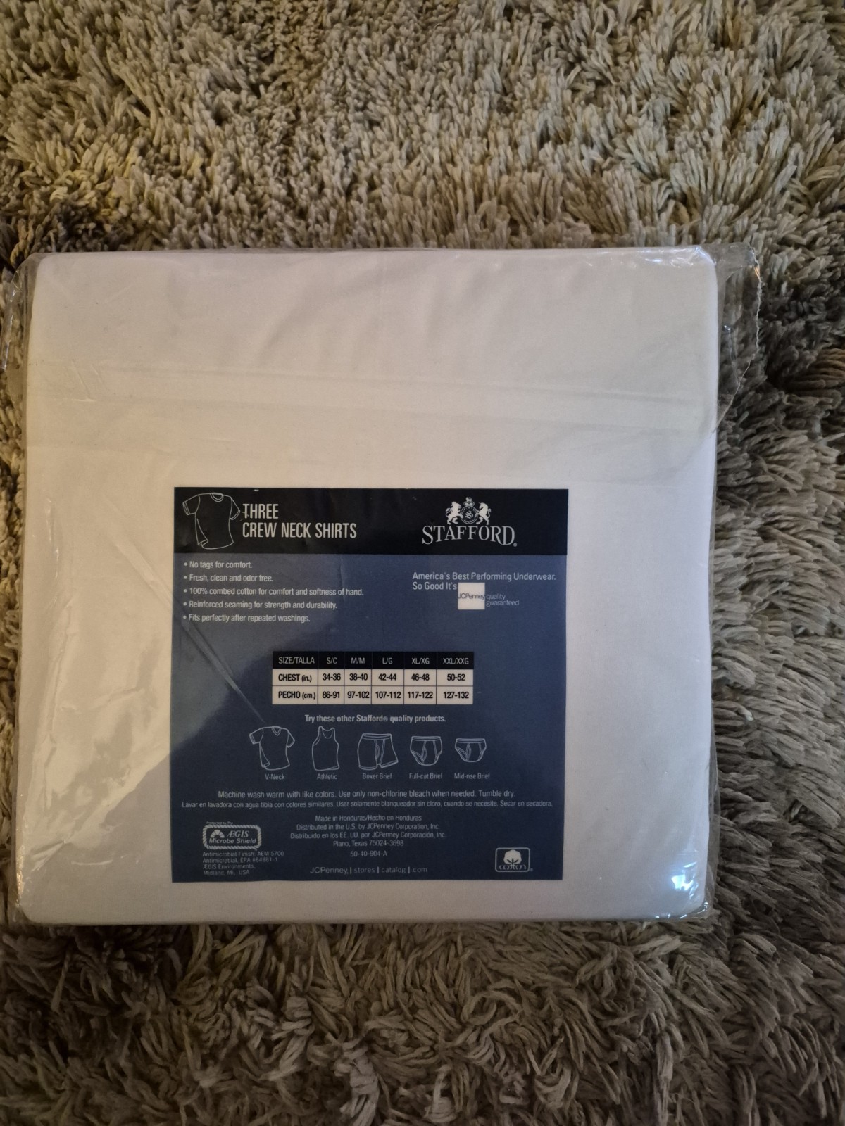 STAFFORD 3 Large Crew Neck White T-Shirts 100% Cotton Comfort. New In Package.