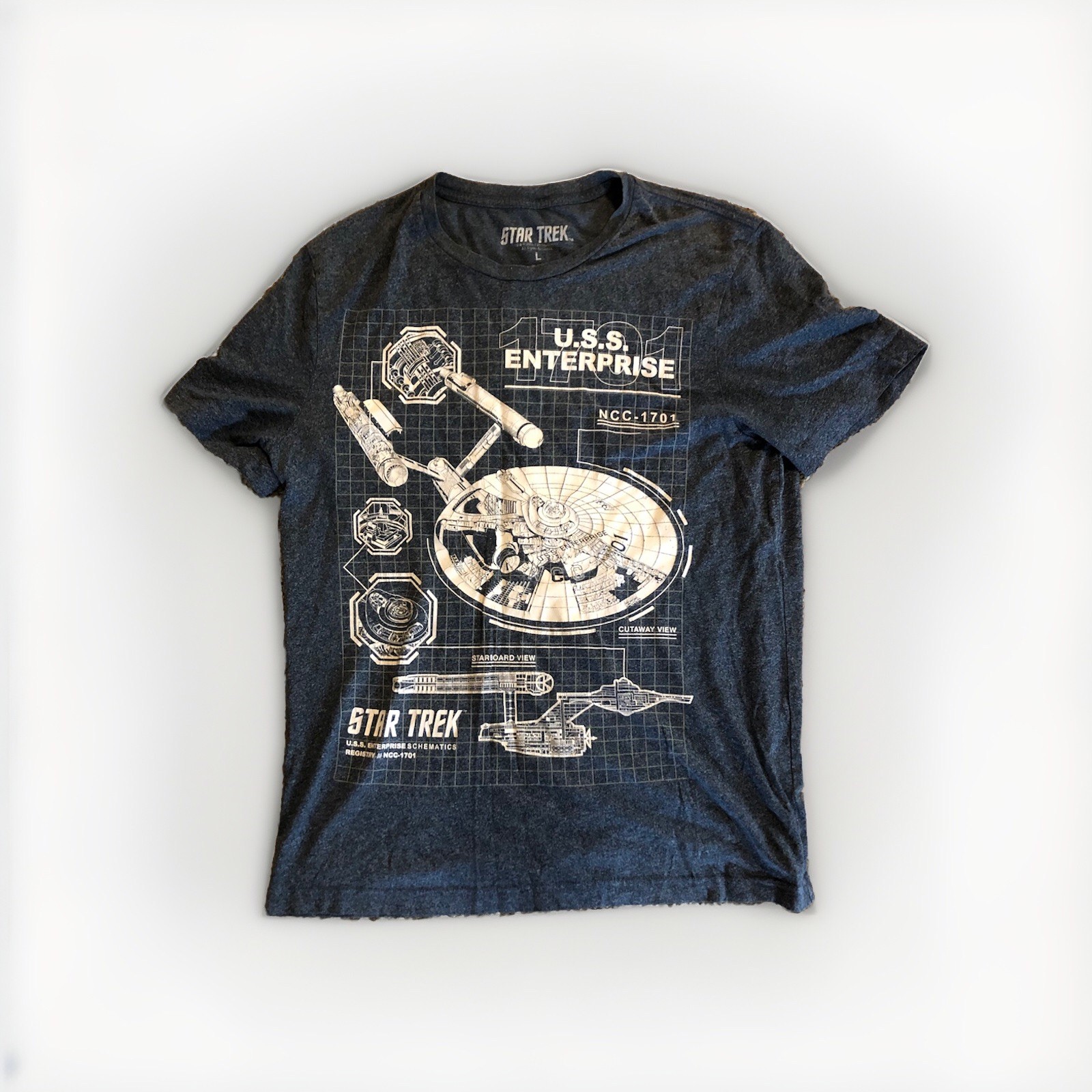 Star Trek Mens T-Shirt – NCC-1701 Starship Enterprise Blue Schematics Size L