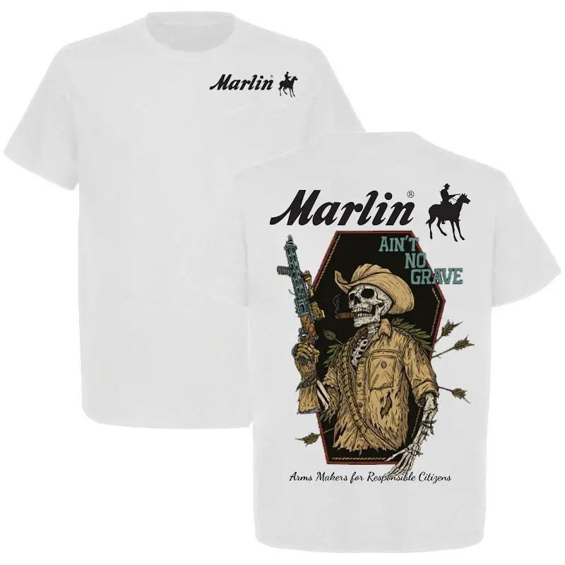 Marlin Ain�t No Grave Cowboy T-Shirt � Skeleton Gunman Graphic Tee with Rifle, C