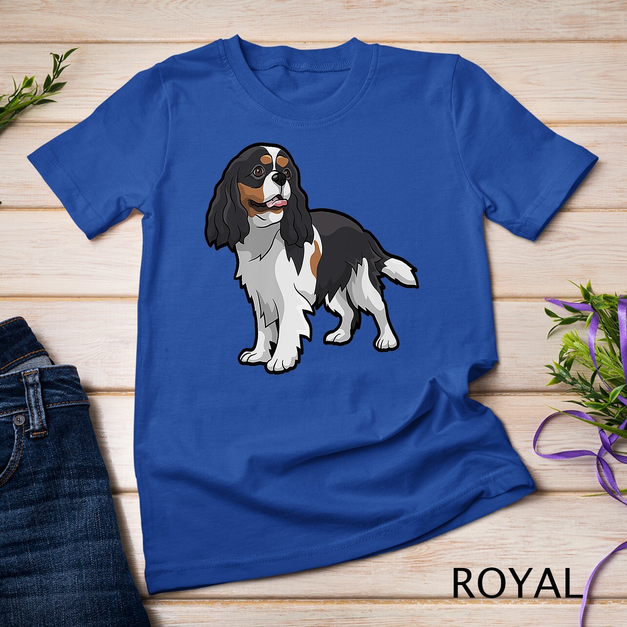 Cute Tri-Color Cavalier King Charles Spaniel Premium Unisex T-shirt
