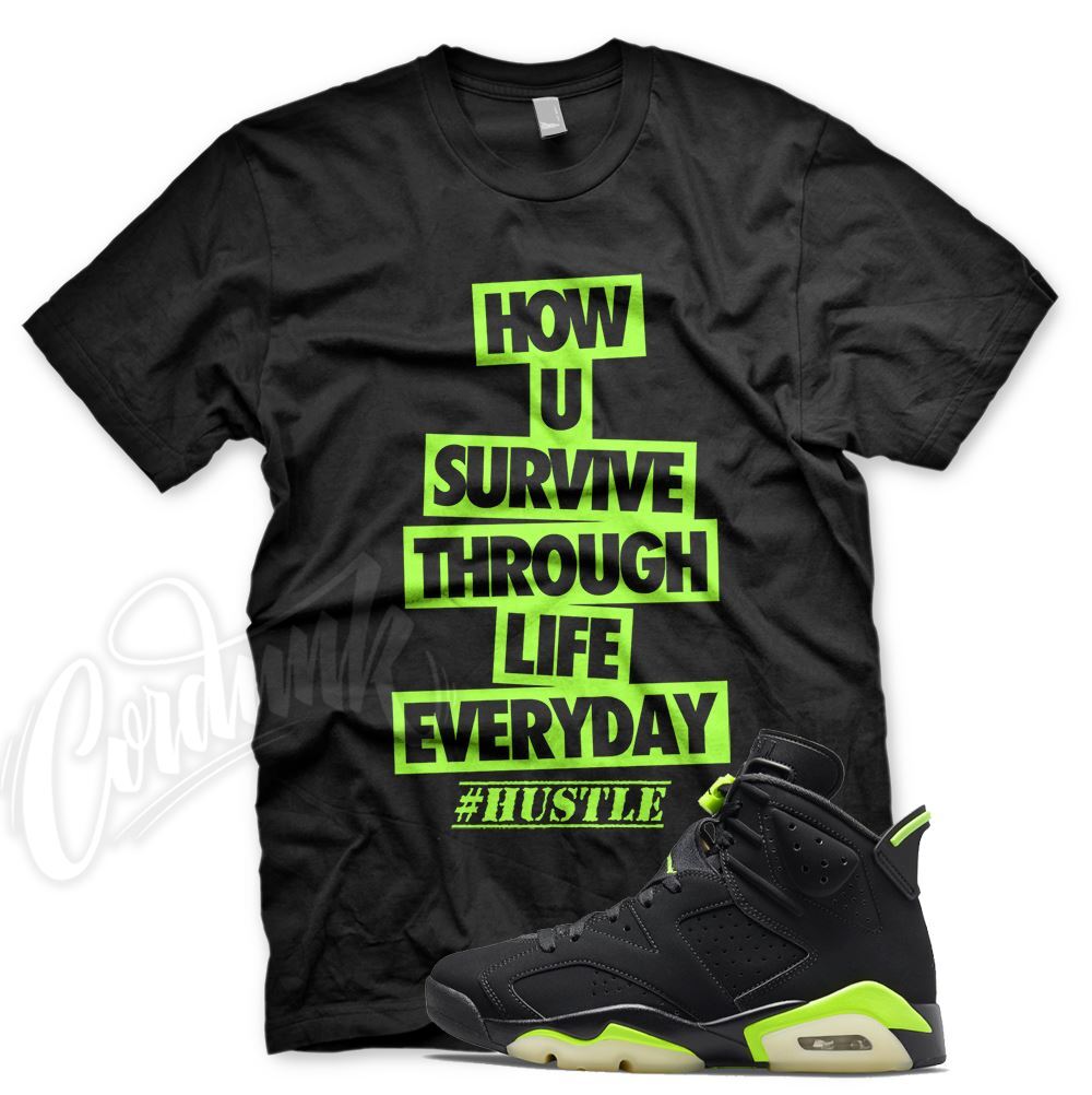 Black HUSTLE T Shirt for J1 6 Electric Green Dunkman 18 Air Force VaporMax