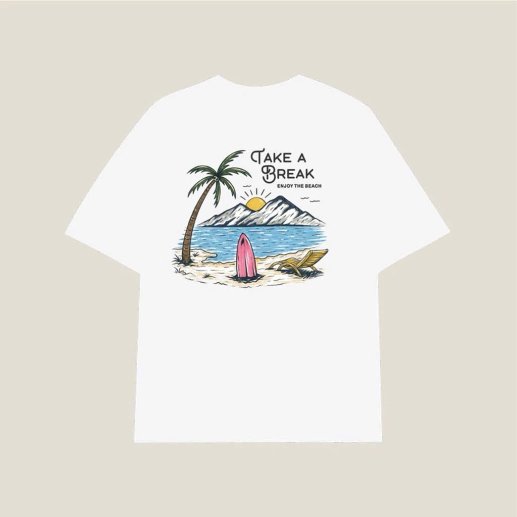 Take A Break Surfboard T-Shirt White Beach Vacation Tee Surf Ocean Summer