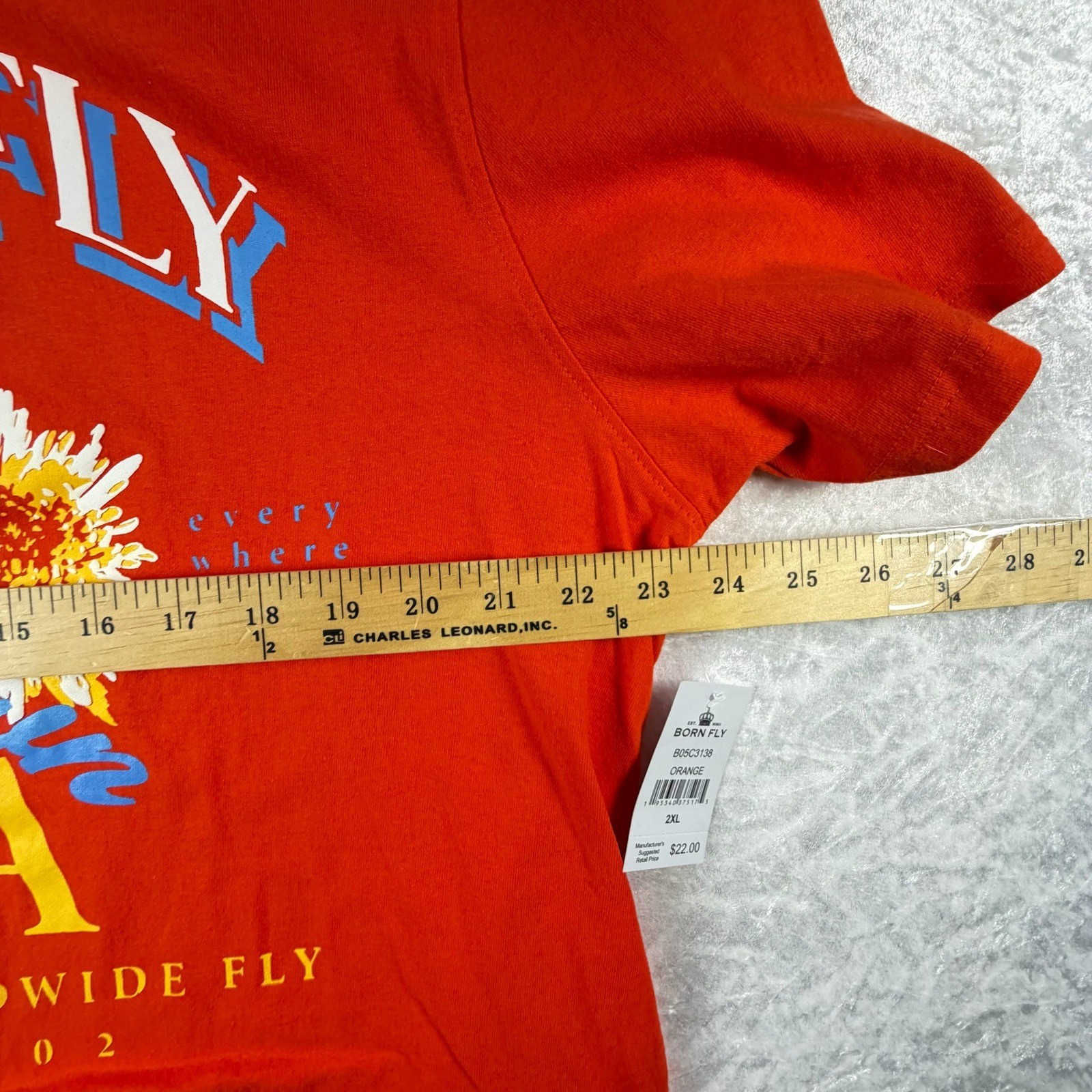 Born Fly Graphic T-Shirt Men 2XL Orange New USA Floral Streetwear B05C3138