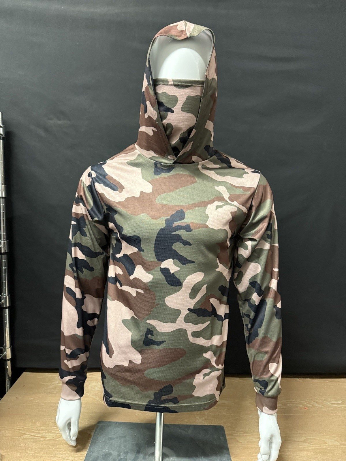 Hoodie Face Mask Long Sleeve T- Shirt 100% Polyester Material for UV Protection