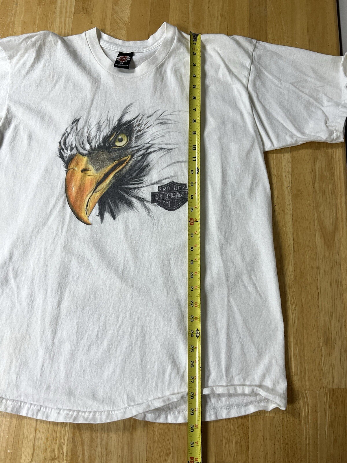 VTG 1998 Harley Davidson Eagle Face Eye Bakersfield, CA Sz XXL White T-Shirt See