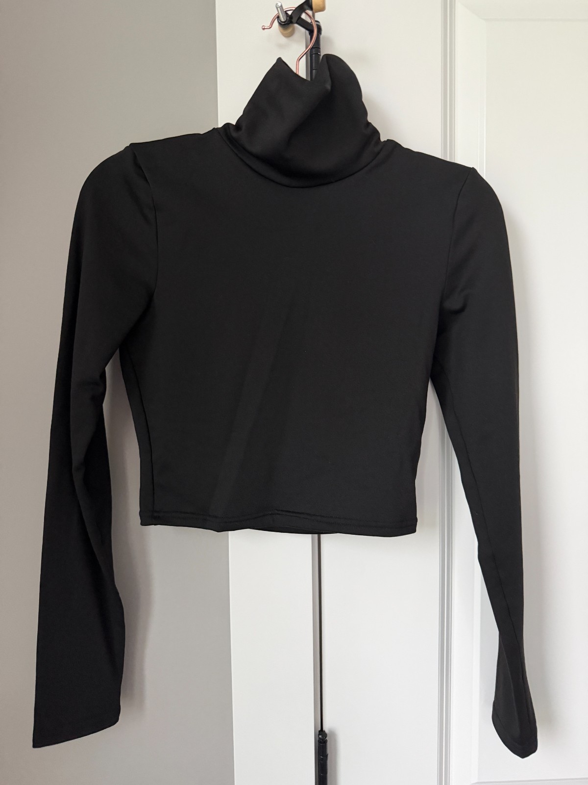 Black Mock Neck Quarter Zip Top Silver Zipper Slim Fit Long Sleeve Pullover