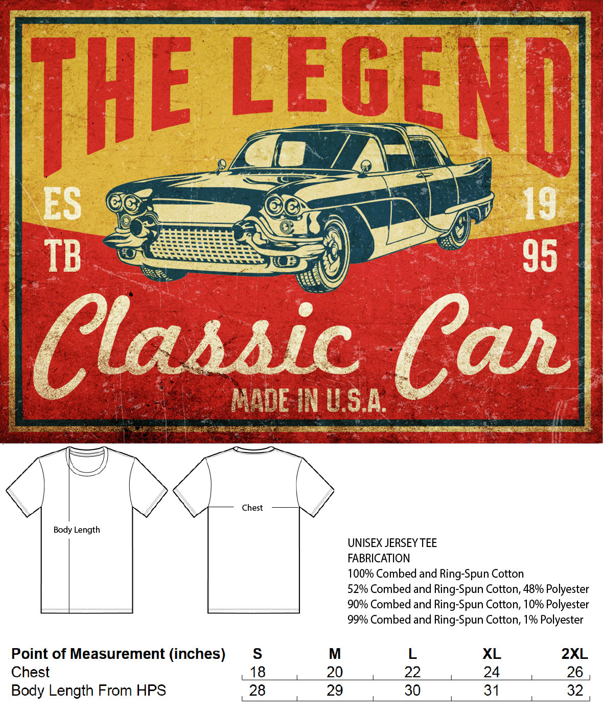 1959 Chevy Impala Front The Legend Classic Car Men’s T-shirts Made in USA