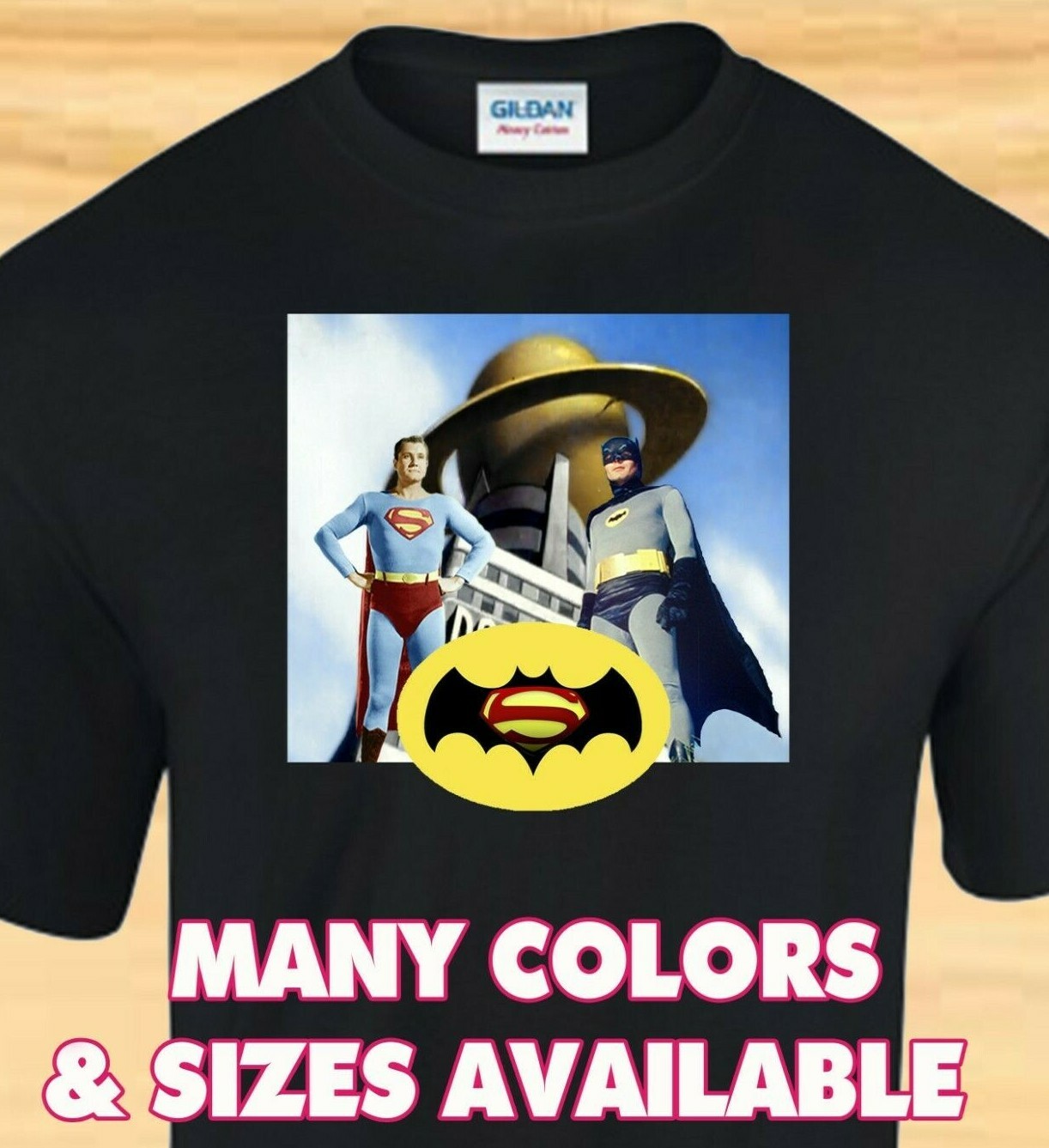 60’S BATMAN SUPERMAN – George Reeves, Adam West – CUSTOM T-SHIRT