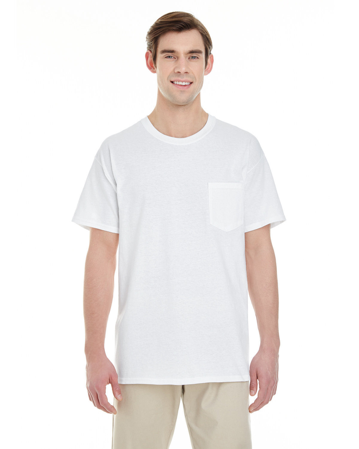 5 PACK OF Gildan G530 Adult Heavy Cotton 5.3 oz. aped Neck Pocket T-Shirt