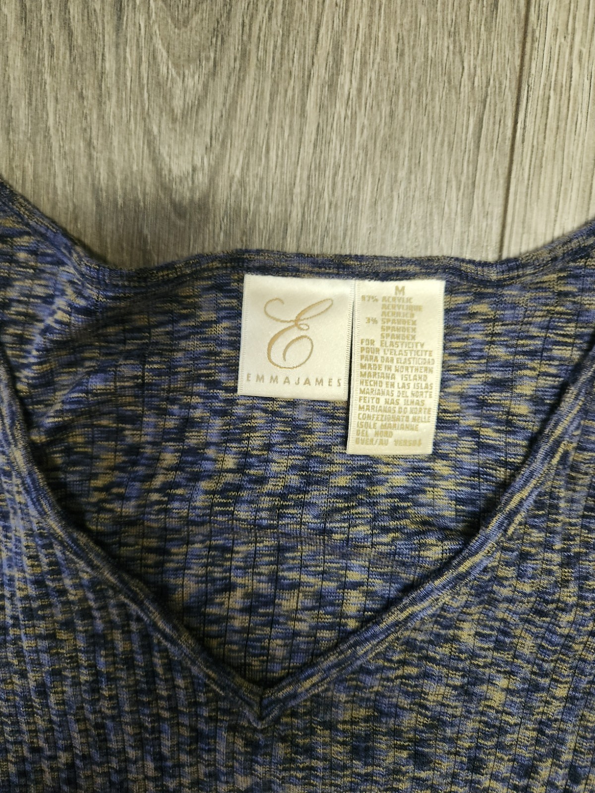 Emma James Men’s V-Neck Short Sleeve Knit Heathered T-Shirt Blue/Yellow M