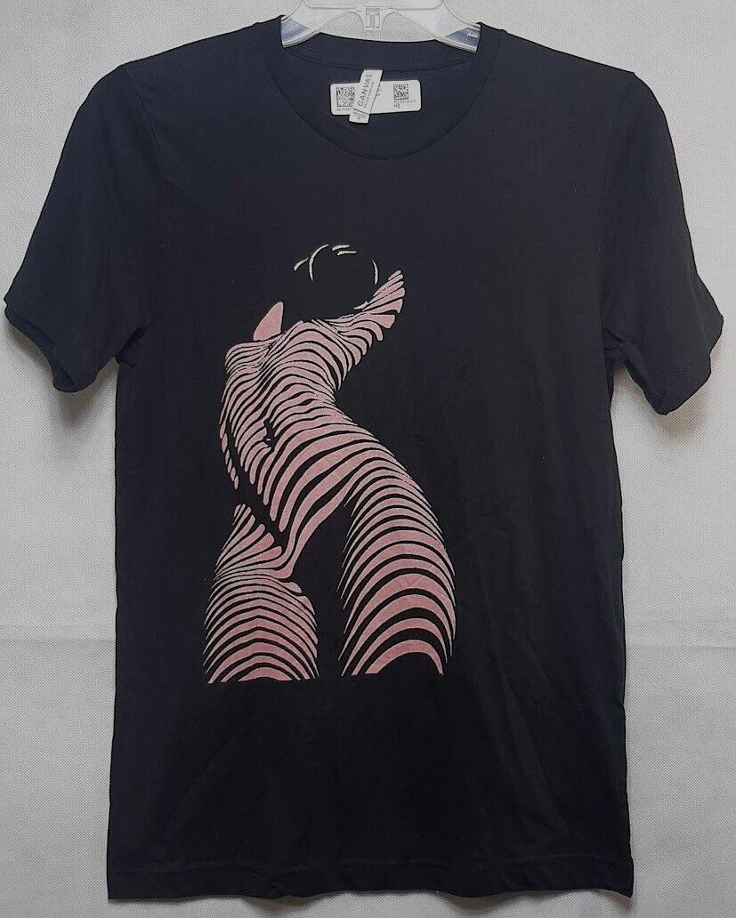 Bella+Canvas Mens Graphic T-Shirt Sz XL Black Stripe Abstract Female Figure Crew