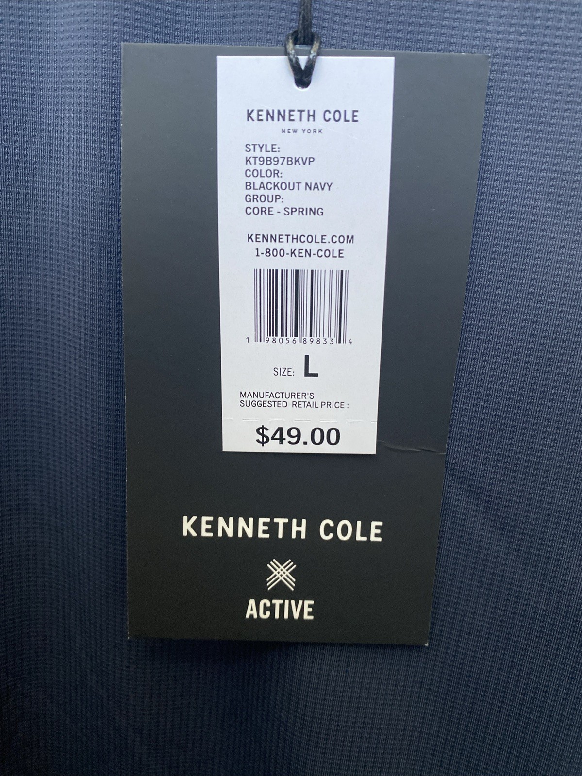 NEW Kenneth Cole Active Men’s Large Blackout Navy Blue Crew Neck T-Shirt Tech SS
