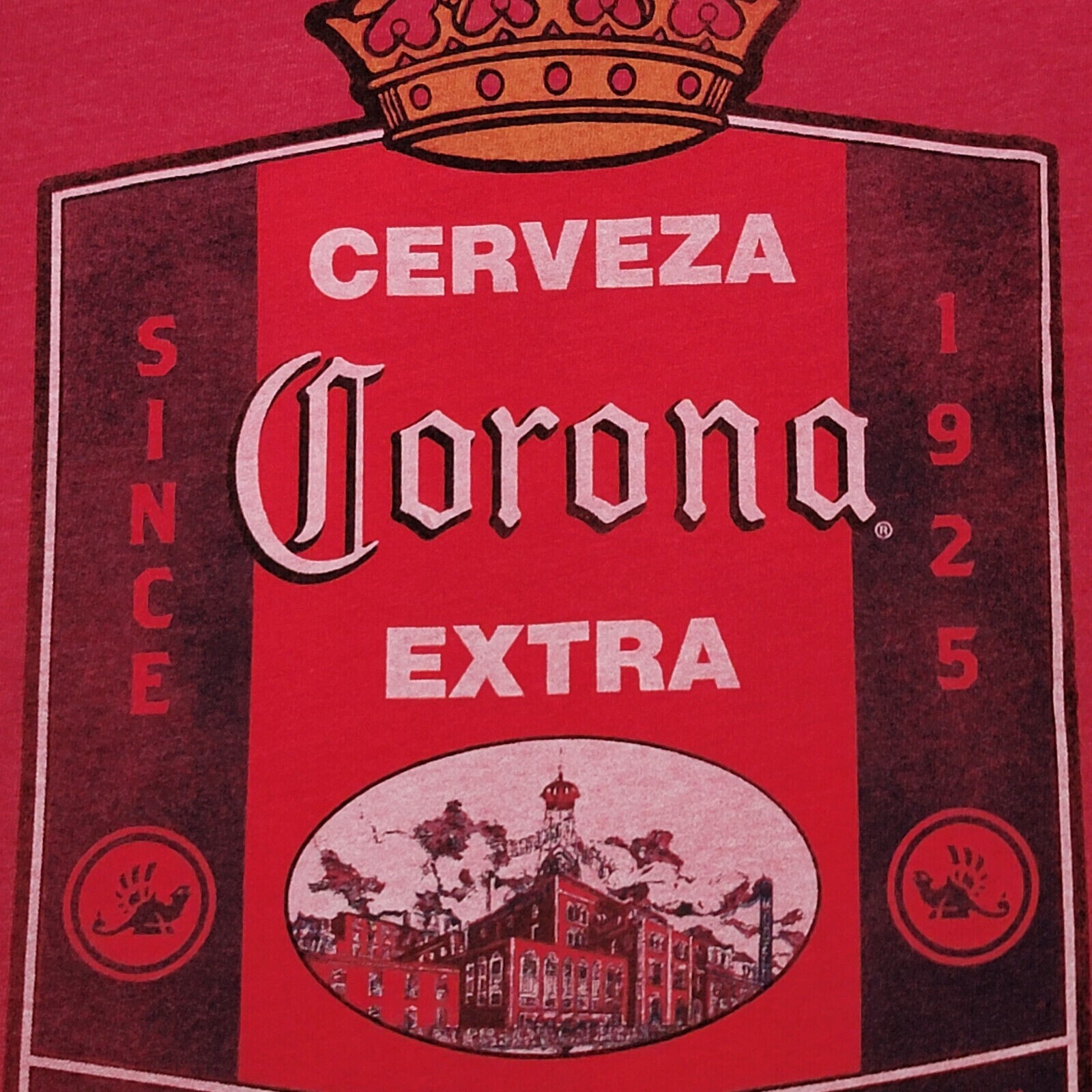 Lucky Brand Corona Beer Shirt Mens Large RED Casual Mexican Lager Distressed NWT