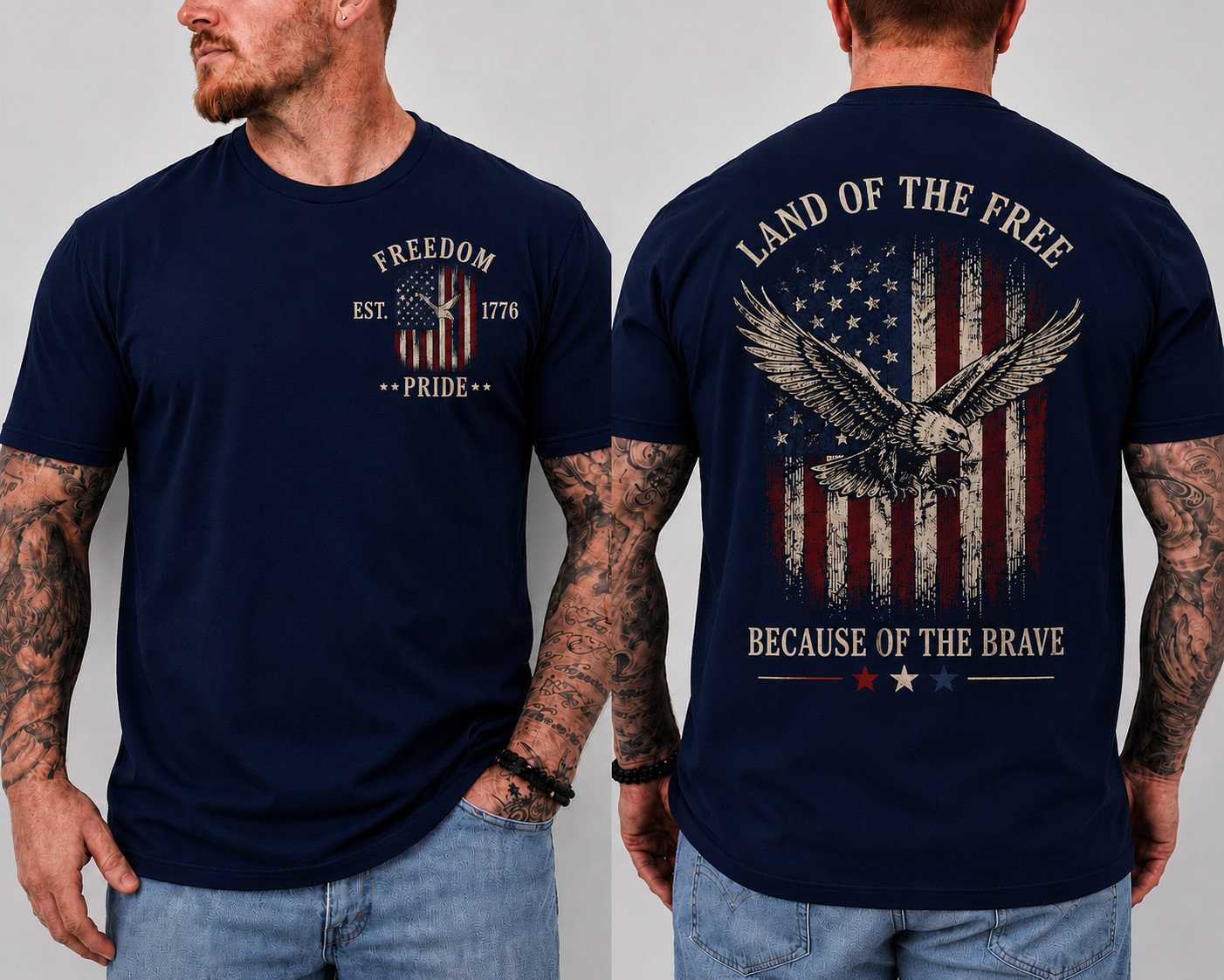 Patriotic Eagle USA Flag T-Shirt Land of the Free Brave American Tee (S-5XL)