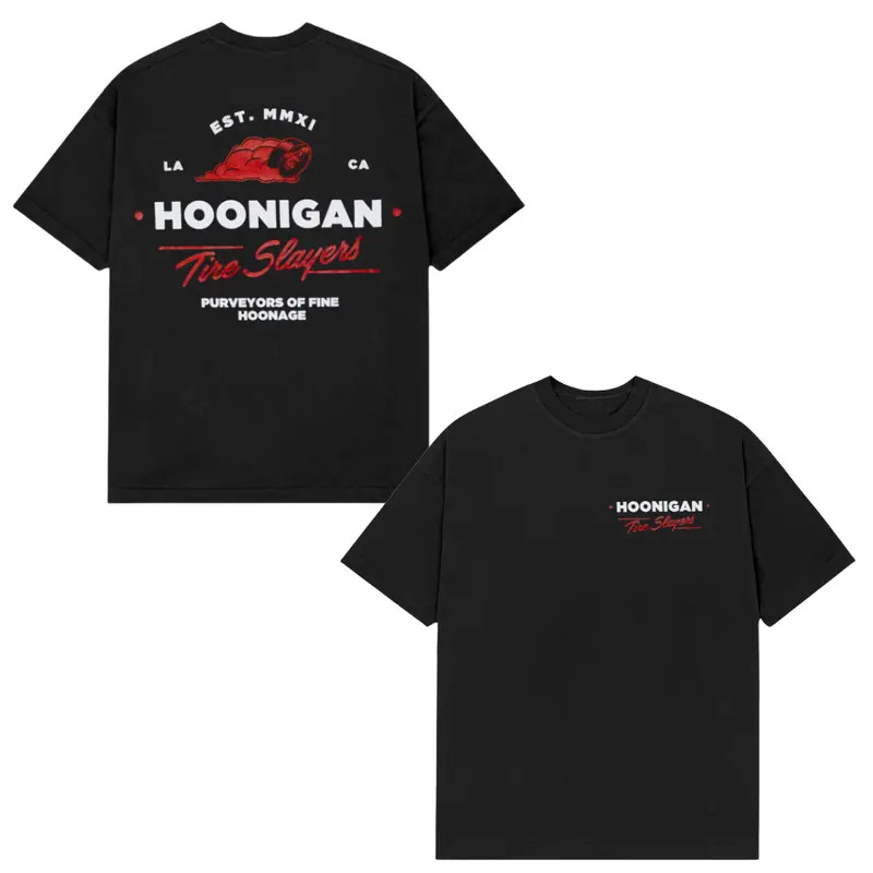 Hoonigan Tire Slayers Motorsport Graphic T-Shirt, Drift Racing Car Culture Doubl