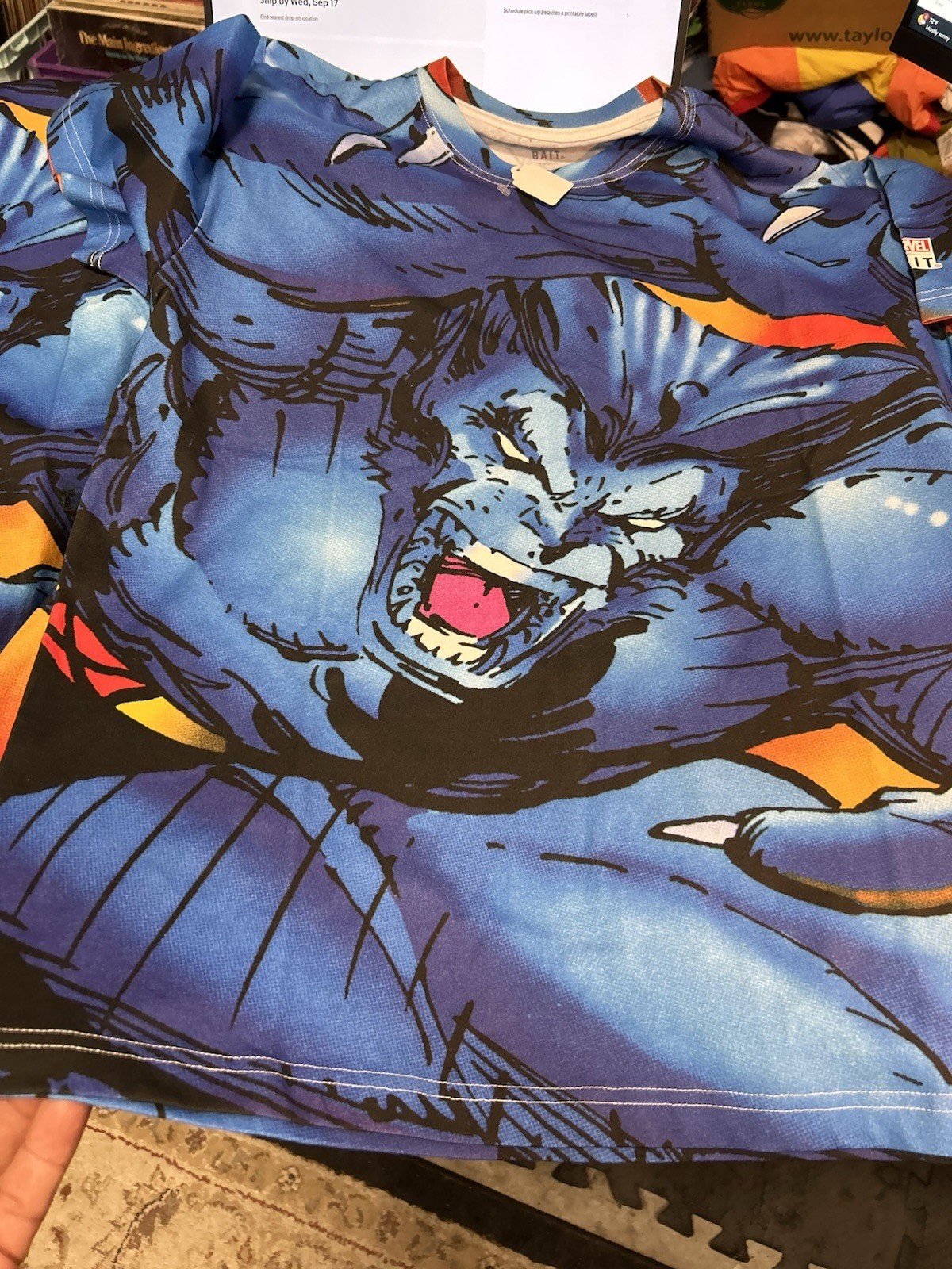 Bait x Marvel Comics Jim Lee X-Men Beast All Over Print T Shirt Men’s M New