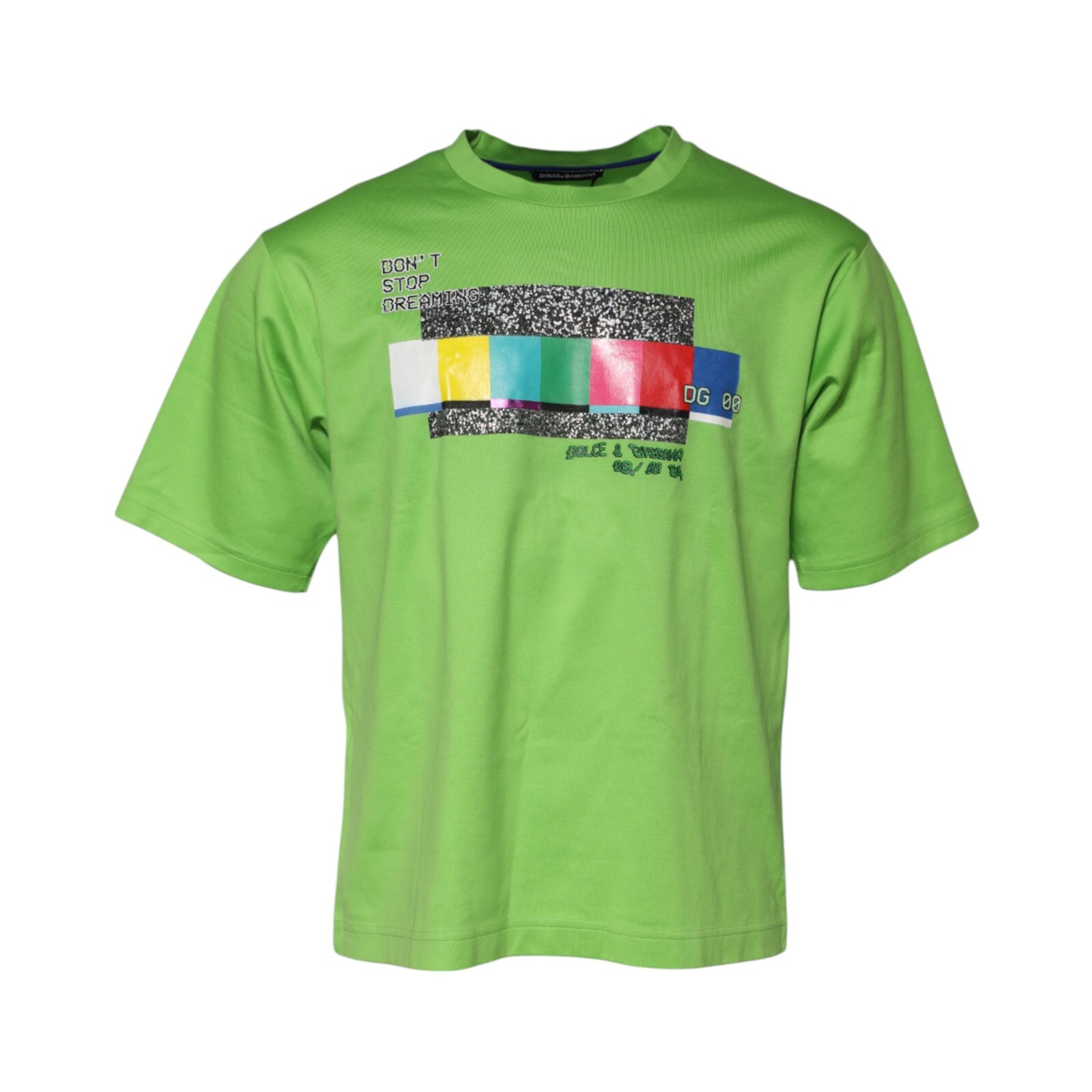 DOLCE & GABBANA T-shirt Green Graphic Printed Round Neck Men IT48/US38/M 750usd