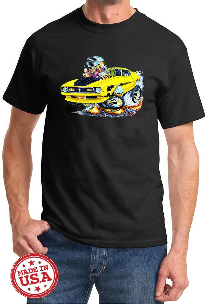1971 1972 Ford Mach 1 Mustang Cartoon Color Tshirt NEW FREE SHIPPING