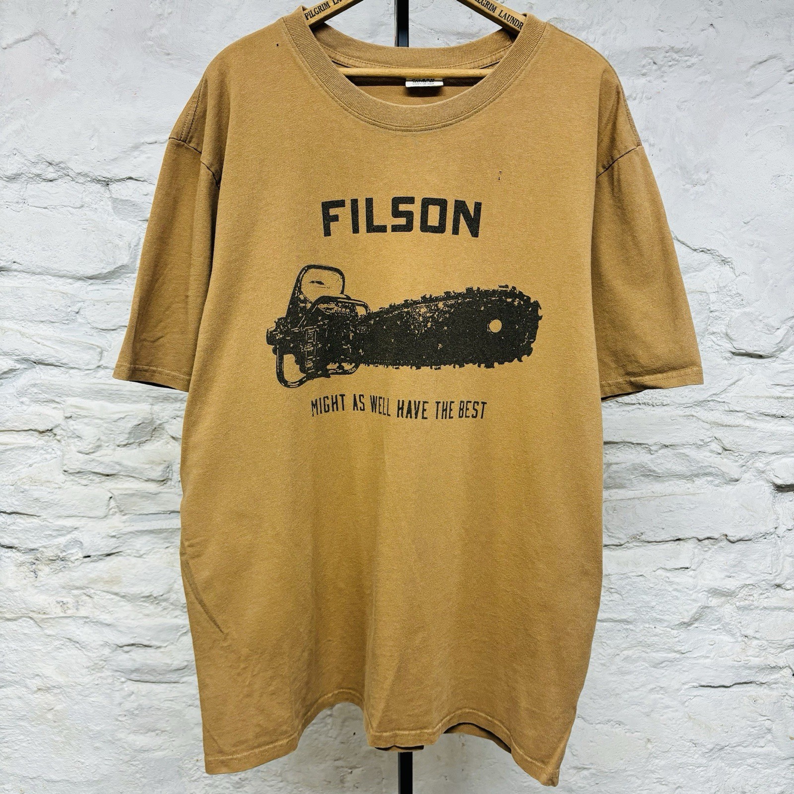 Filson Chainsaw Logo T-Shirt XL Brown Made In USA Logger Graphic Workwear