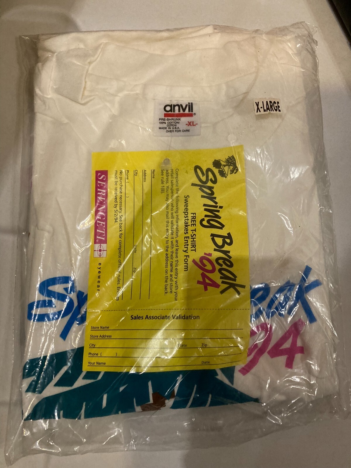 New Men XL Vintage 1994 Spring Break Serengeti Tee Shirt X-Large Graphic T-Shirt
