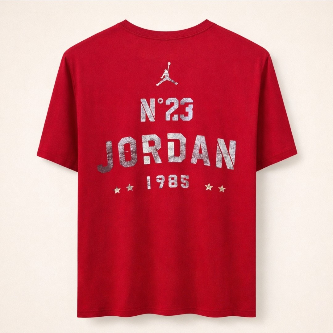 Air Michael Jordan 1985 No. 23 Jumpman Red T- Shirt Silver Foil Vintage- Size M