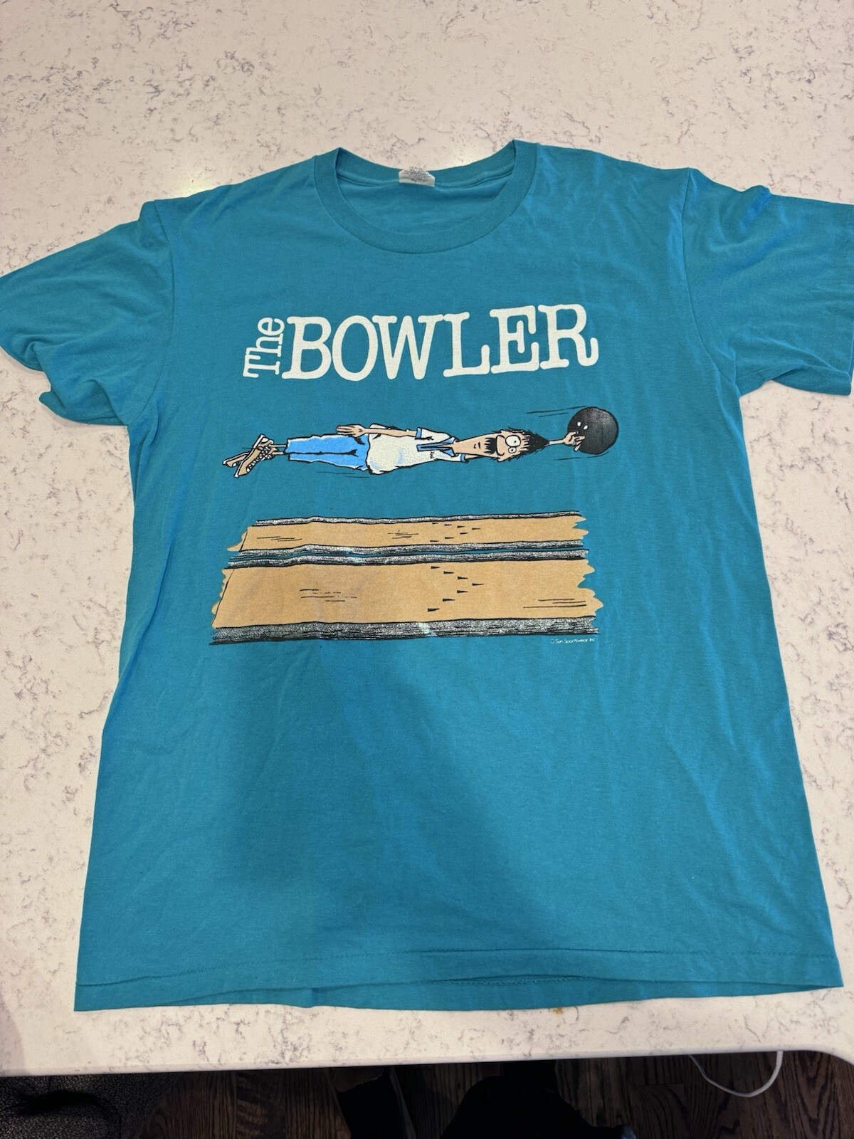 Vintage Sun Brand The Bowler Shirt Mens Sz L Funny Sports Drawn Art Tee 90s BH