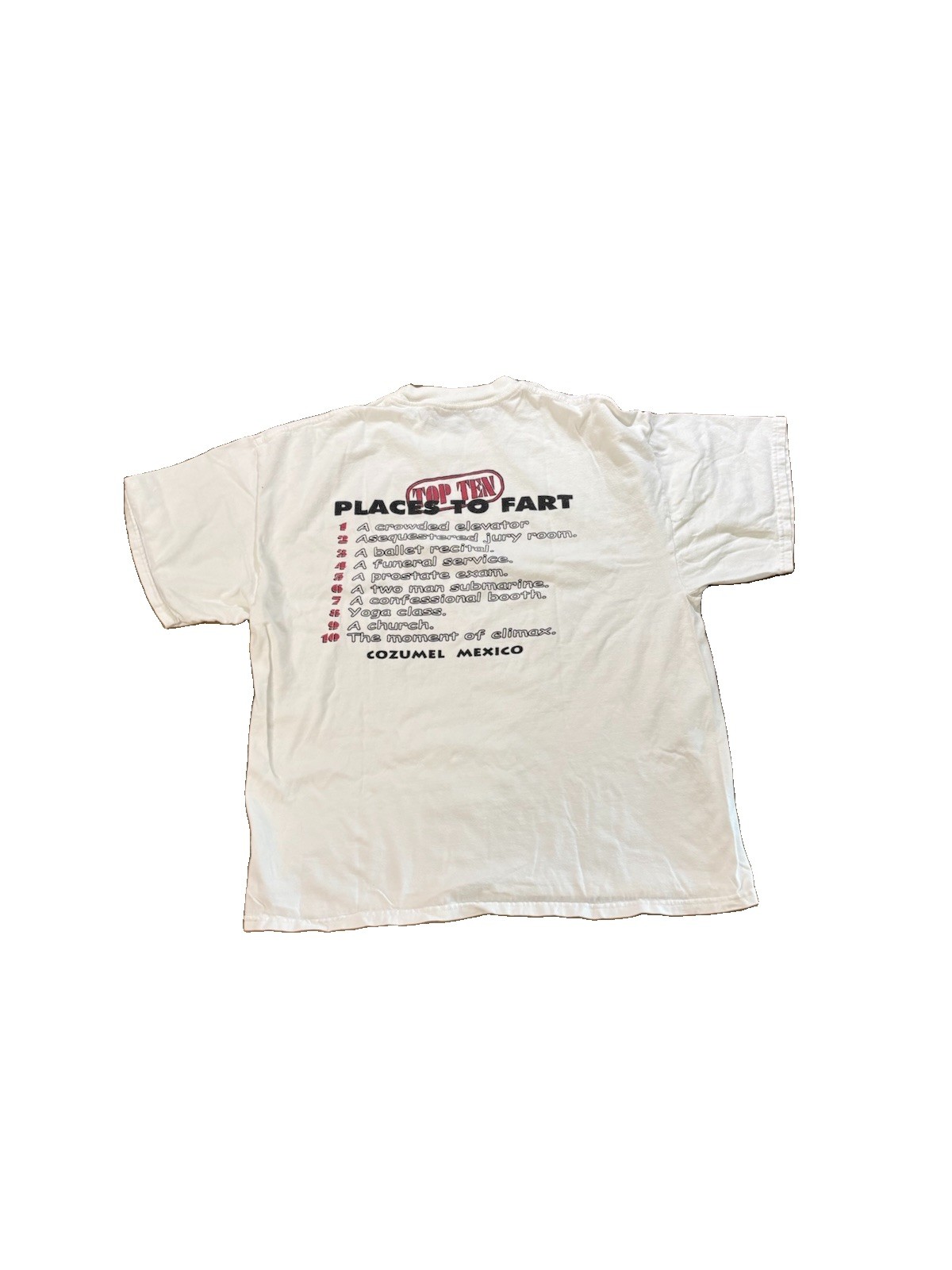 Vintage 90s/Y2K Top 10 Places To Fart Parody Tshirt Size XL
